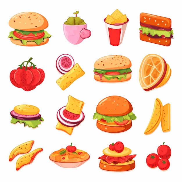Ilustración de menú vectorial comida comida de carne restaurante popular conjunto de almuerzo icono cena bocadillo