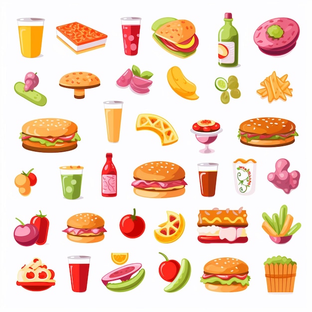 Ilustración de menú vectorial comida comida de carne restaurante popular conjunto de almuerzo icono cena bocadillo