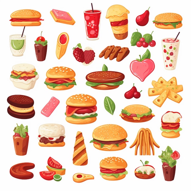 Ilustración de menú vectorial comida comida de carne restaurante popular conjunto de almuerzo icono cena bocadillo