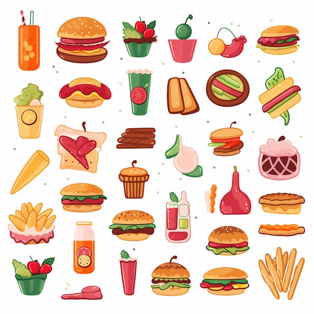 Ilustración de menú vectorial comida comida de carne restaurante popular conjunto de almuerzo icono cena bocadillo