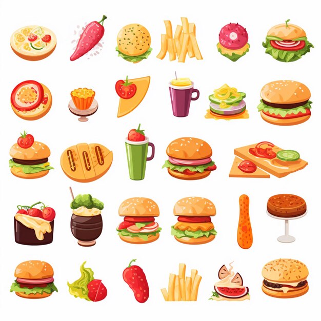 Ilustración de menú vectorial comida comida de carne restaurante popular conjunto de almuerzo icono cena bocadillo