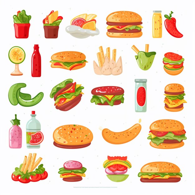 Ilustración de menú vectorial comida comida de carne restaurante popular conjunto de almuerzo icono cena bocadillo