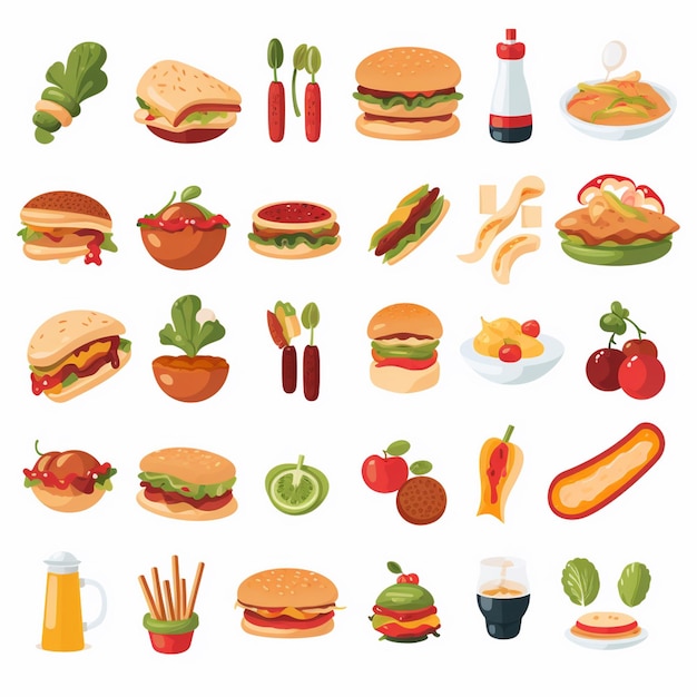 Ilustración de menú vectorial comida comida de carne restaurante popular conjunto de almuerzo icono cena bocadillo