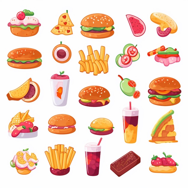 Ilustración de menú vectorial comida comida de carne restaurante popular conjunto de almuerzo icono cena bocadillo