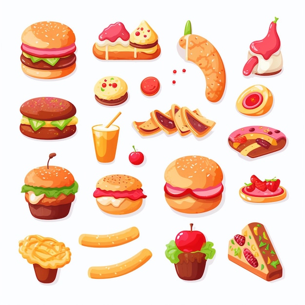 Ilustración de menú vectorial comida comida de carne restaurante popular conjunto de almuerzo icono cena bocadillo