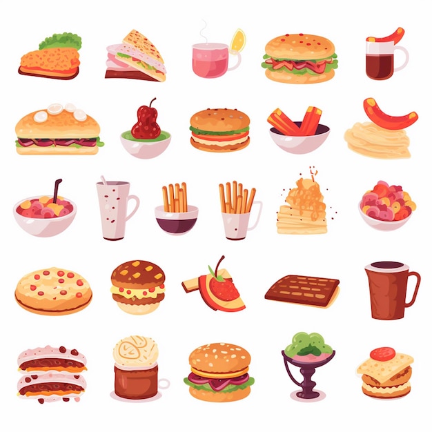 Ilustración de menú vectorial comida comida de carne restaurante popular conjunto de almuerzo icono cena bocadillo