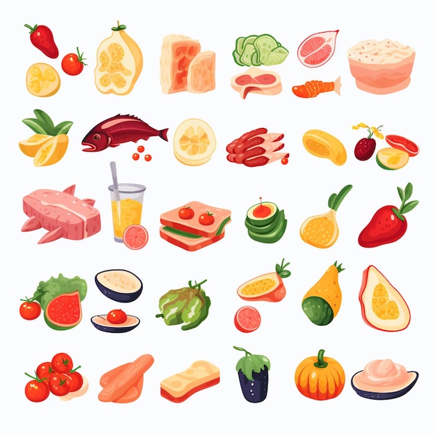 Ilustración de menú vectorial comida comida de carne restaurante popular conjunto de almuerzo icono cena bocadillo