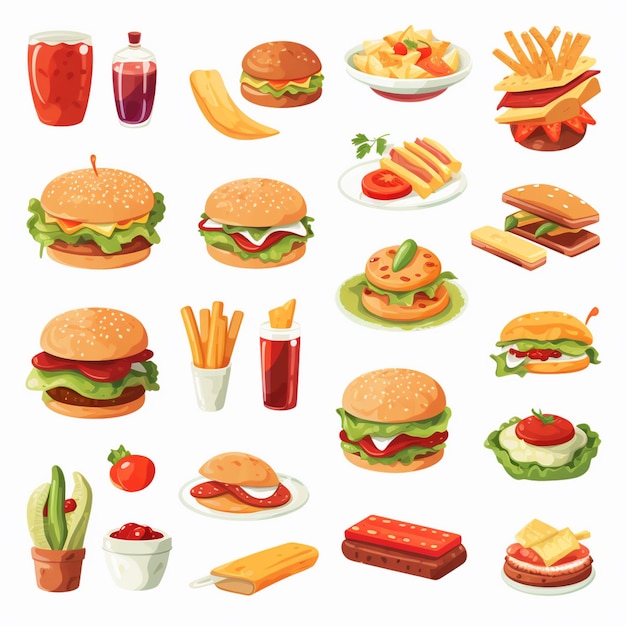Ilustración de menú vectorial comida comida de carne restaurante popular conjunto de almuerzo icono cena bocadillo