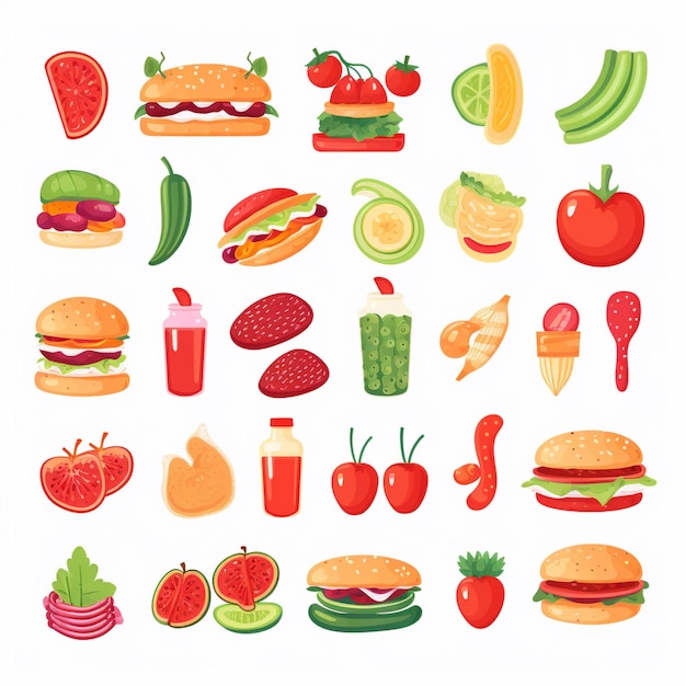 Ilustración de menú vectorial comida comida de carne restaurante popular conjunto de almuerzo icono cena bocadillo