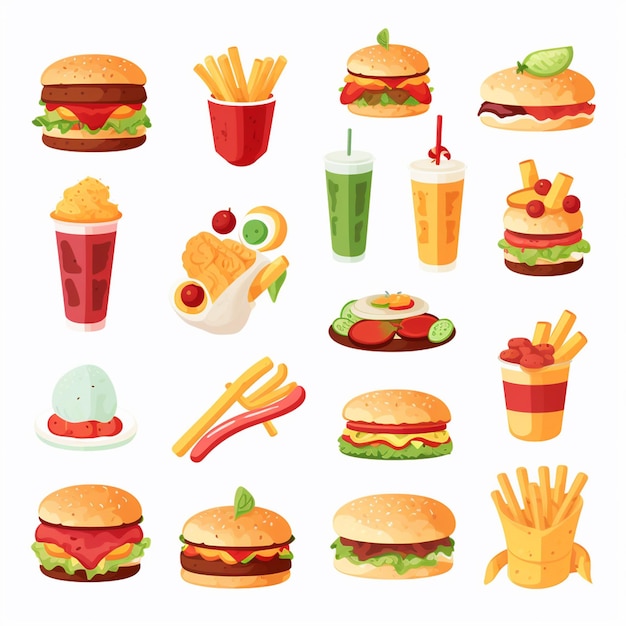 Ilustración de menú vectorial comida comida de carne restaurante popular conjunto de almuerzo icono cena bocadillo