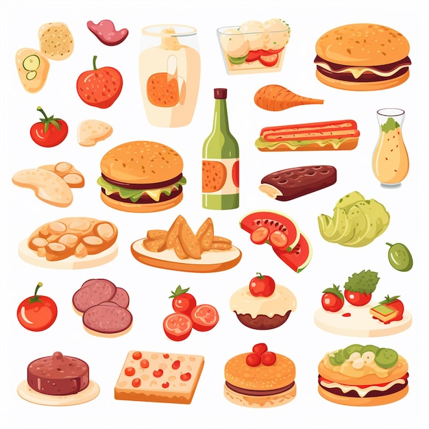 Ilustración de menú vectorial comida comida de carne restaurante popular conjunto de almuerzo icono cena bocadillo