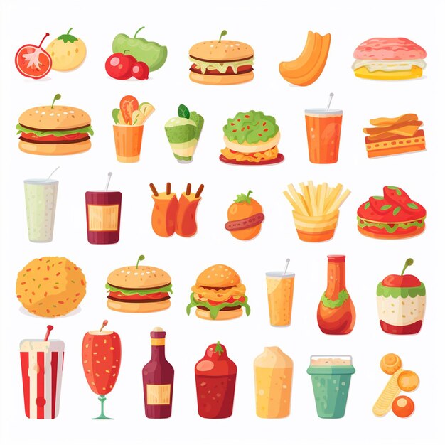 Ilustración de menú vectorial comida comida de carne restaurante popular conjunto de almuerzo icono cena bocadillo