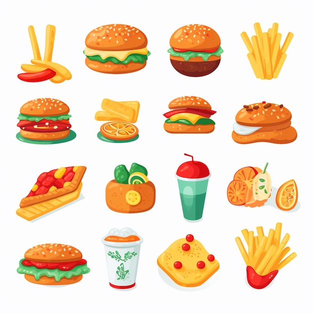 Ilustración de menú vectorial comida comida de carne restaurante popular conjunto de almuerzo icono cena bocadillo