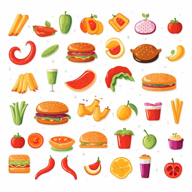 Ilustración de menú vectorial comida comida de carne restaurante popular conjunto de almuerzo icono cena bocadillo