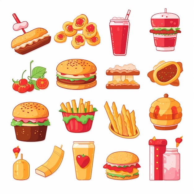 Ilustración de menú vectorial comida comida de carne restaurante popular conjunto de almuerzo icono cena bocadillo