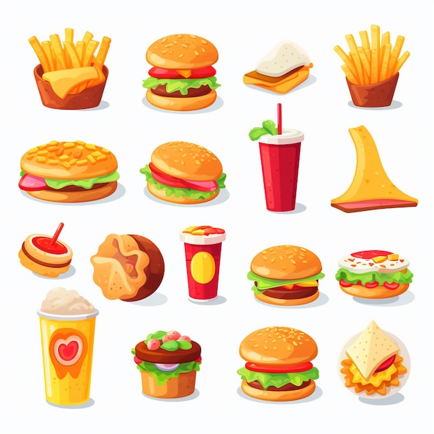 Vector ilustración de menú vectorial comida comida de carne restaurante popular conjunto de almuerzo icono cena bocadillo