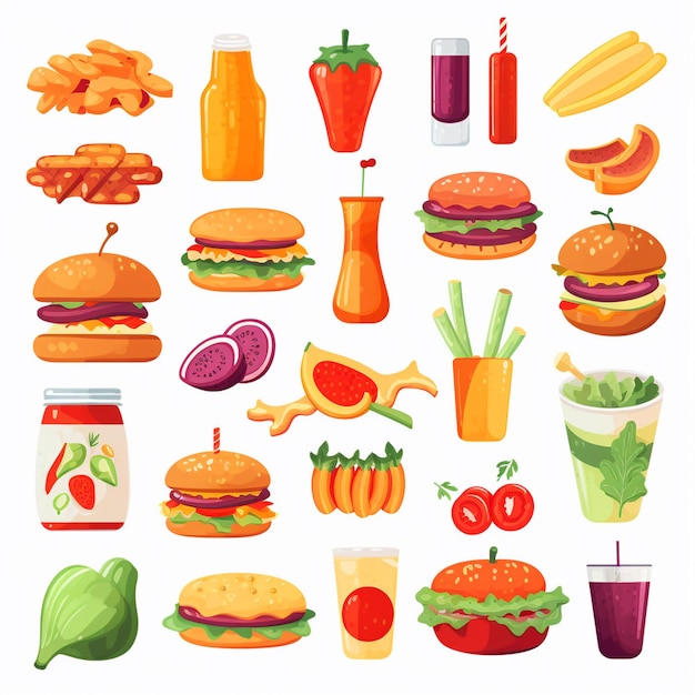 Vector ilustración de menú vectorial comida comida de carne restaurante popular conjunto de almuerzo icono cena bocadillo