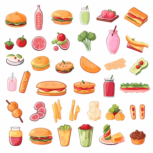Ilustración de menú vectorial comida comida de carne restaurante popular conjunto de almuerzo icono cena bocadillo