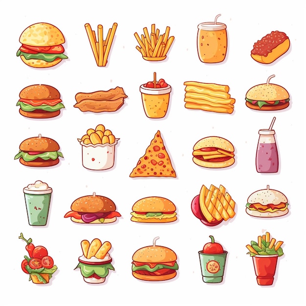 Ilustración de menú vectorial comida comida de carne restaurante popular conjunto de almuerzo icono cena bocadillo