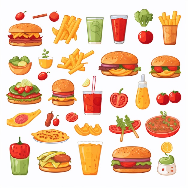 Ilustración de menú vectorial comida comida de carne restaurante popular conjunto de almuerzo icono cena bocadillo