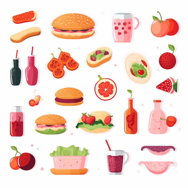 Ilustración de menú vectorial comida comida de carne restaurante popular conjunto de almuerzo icono cena bocadillo