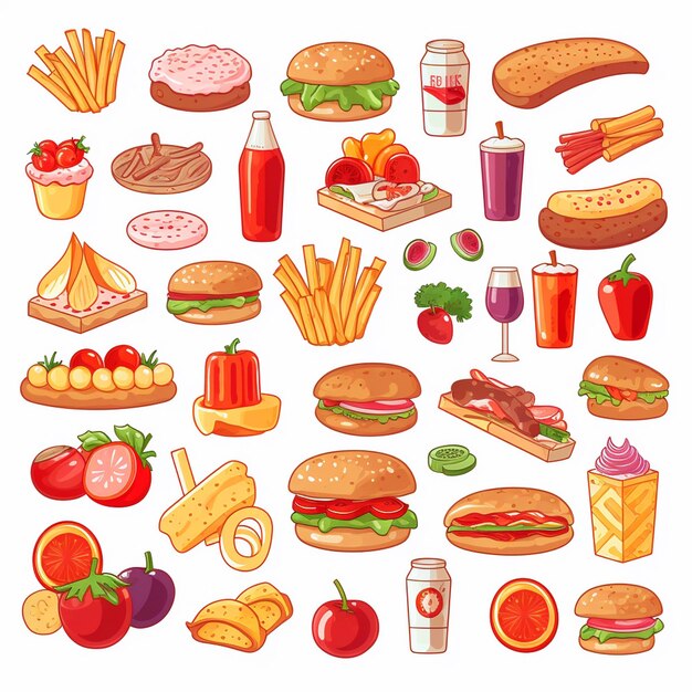 Ilustración de menú vectorial comida comida de carne restaurante popular conjunto de almuerzo icono cena bocadillo