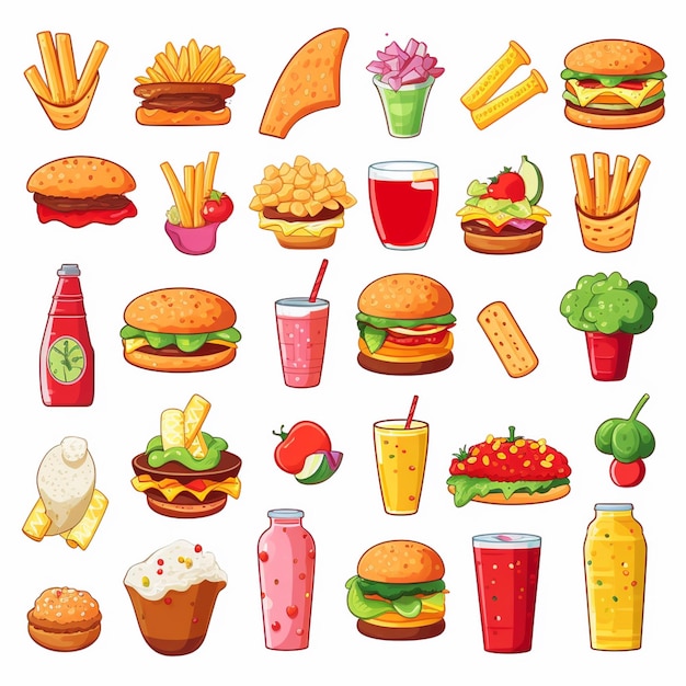 Ilustración de menú vectorial comida comida de carne restaurante popular conjunto de almuerzo icono cena bocadillo