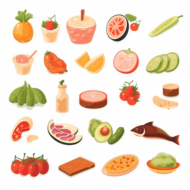 Ilustración de menú vectorial comida comida de carne restaurante popular conjunto de almuerzo icono cena bocadillo