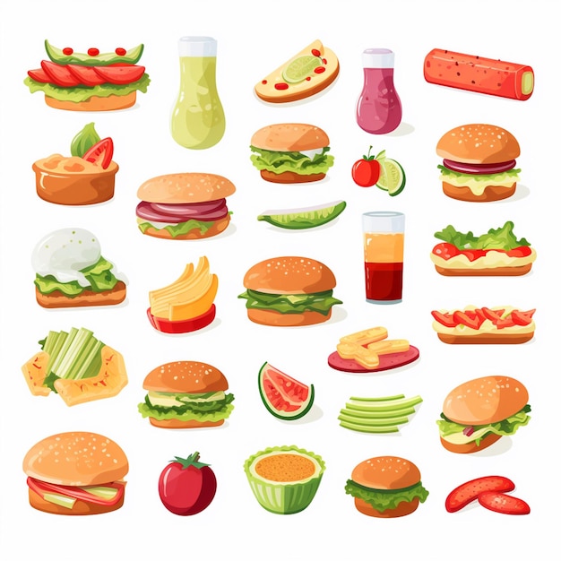 Ilustración de menú vectorial comida comida de carne restaurante popular conjunto de almuerzo icono cena bocadillo