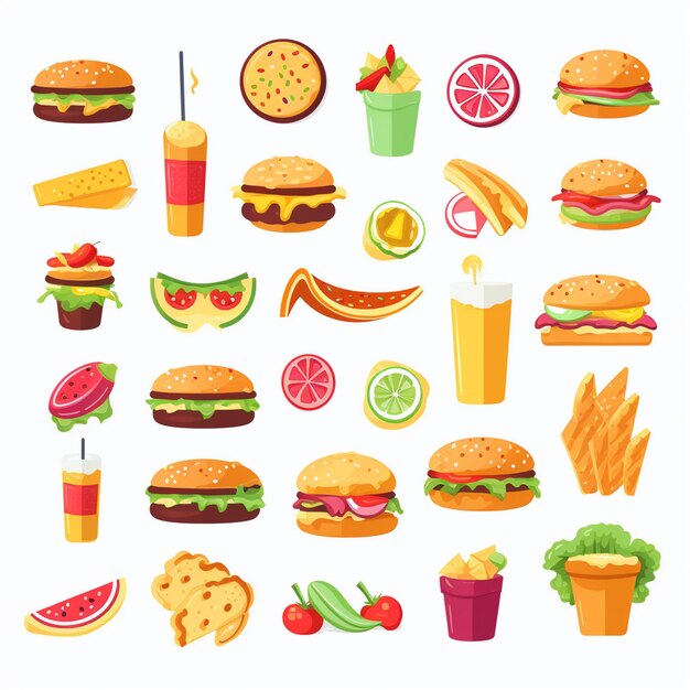 Ilustración de menú vectorial comida comida de carne restaurante popular conjunto de almuerzo icono cena bocadillo