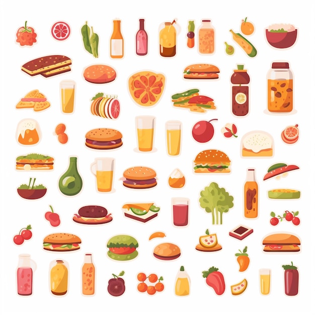 Ilustración de menú vectorial comida comida de carne restaurante popular conjunto de almuerzo icono cena bocadillo