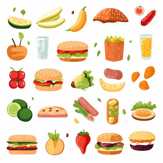 Ilustración de menú vectorial comida comida de carne restaurante popular conjunto de almuerzo icono cena bocadillo