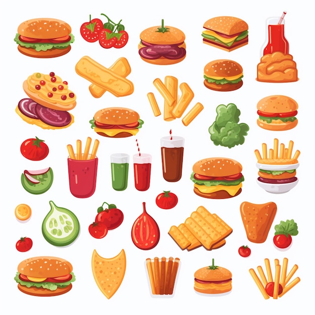 Ilustración de menú vectorial comida comida de carne restaurante popular conjunto de almuerzo icono cena bocadillo
