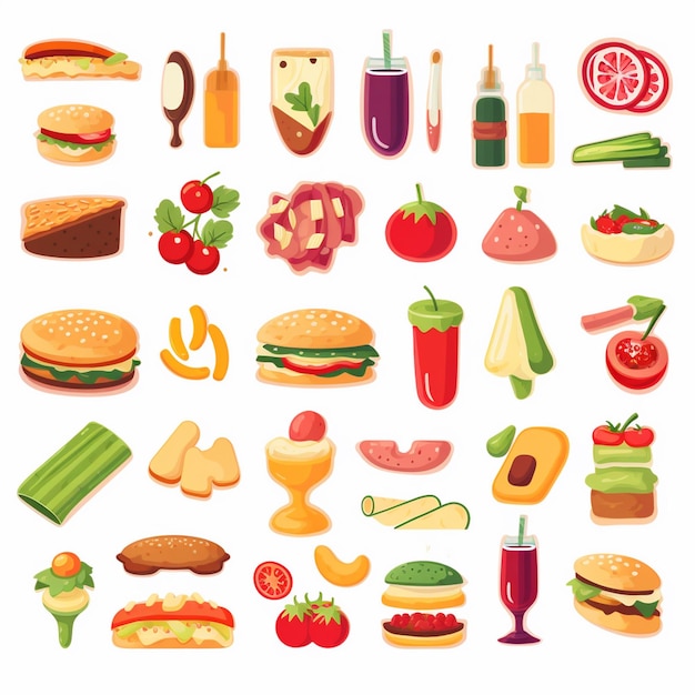 Ilustración de menú vectorial comida comida de carne restaurante popular conjunto de almuerzo icono cena bocadillo
