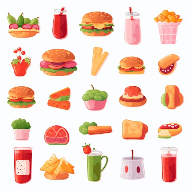 Ilustración de menú vectorial comida comida de carne restaurante popular conjunto de almuerzo icono cena bocadillo