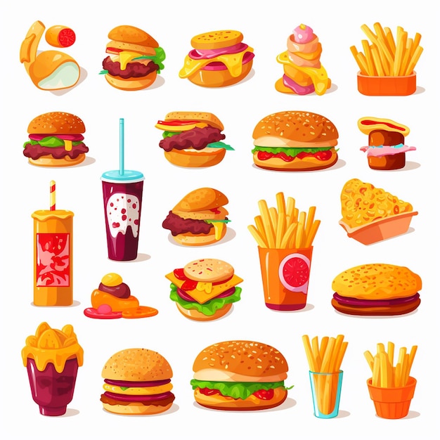 Ilustración de menú vectorial comida comida de carne restaurante popular conjunto de almuerzo icono cena bocadillo