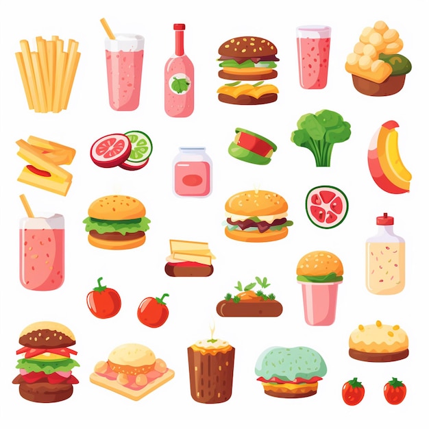 Ilustración de menú vectorial comida comida de carne restaurante popular conjunto de almuerzo icono cena bocadillo