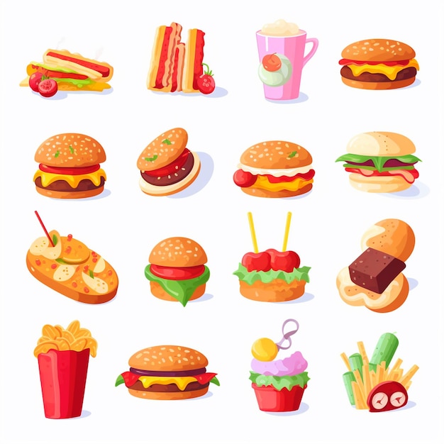 Ilustración de menú vectorial comida comida de carne restaurante popular conjunto de almuerzo icono cena bocadillo