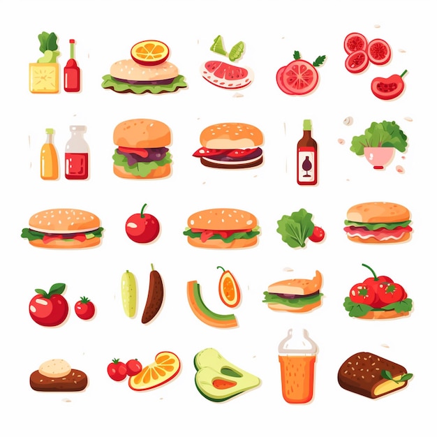 Ilustración de menú vectorial comida comida de carne restaurante popular conjunto de almuerzo icono cena bocadillo
