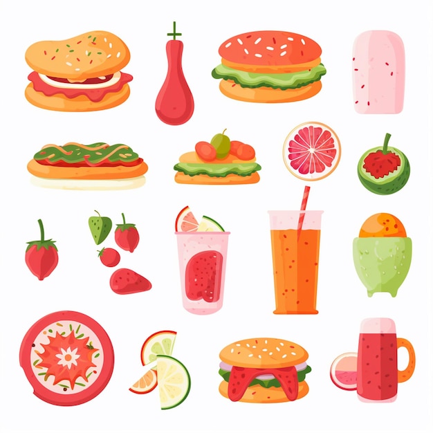Ilustración de menú vectorial comida comida de carne restaurante popular conjunto de almuerzo icono cena bocadillo