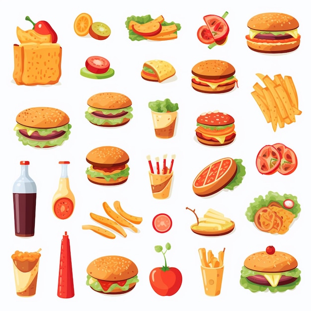 Ilustración de menú vectorial comida comida de carne restaurante popular conjunto de almuerzo icono cena bocadillo