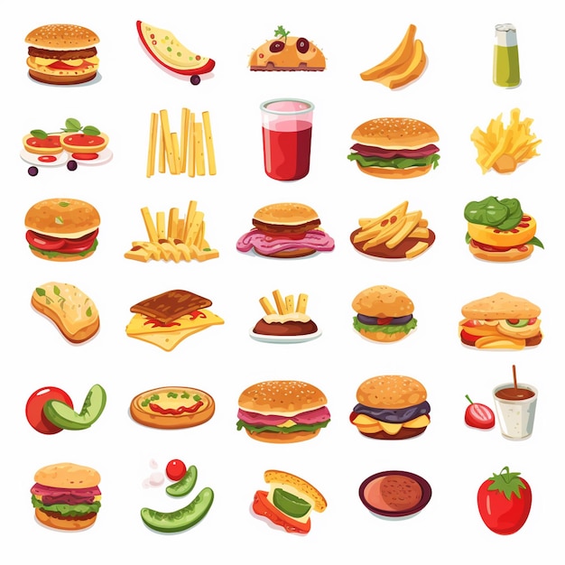 Ilustración de menú vectorial comida comida de carne restaurante popular conjunto de almuerzo icono cena bocadillo