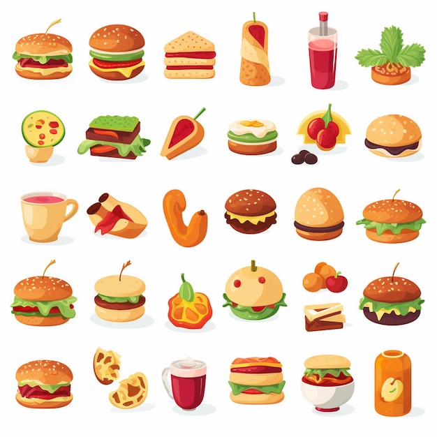 Ilustración de menú vectorial comida comida de carne restaurante popular conjunto de almuerzo icono cena bocadillo