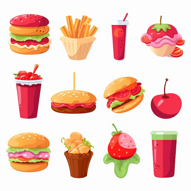 Ilustración de menú vectorial comida comida de carne restaurante popular conjunto de almuerzo icono cena bocadillo