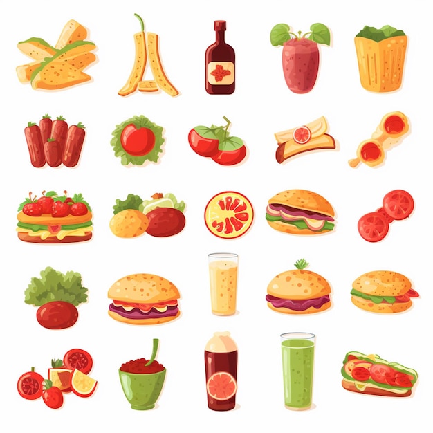 Ilustración de menú vectorial comida comida de carne restaurante popular conjunto de almuerzo icono cena bocadillo