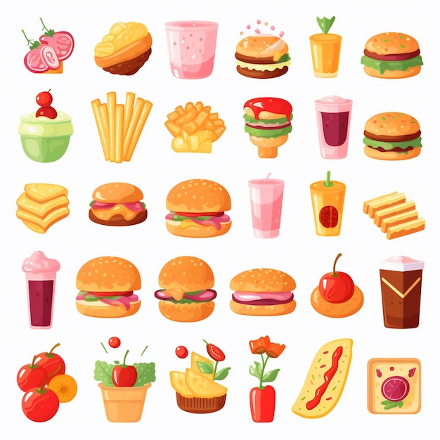 Ilustración de menú vectorial comida comida de carne restaurante popular conjunto de almuerzo icono cena bocadillo