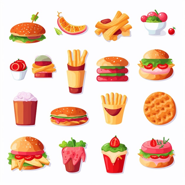 Ilustración de menú vectorial comida comida de carne restaurante popular conjunto de almuerzo icono cena bocadillo