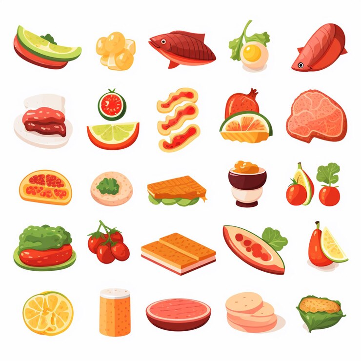 Vector ilustración de menú vectorial comida comida de carne restaurante popular conjunto de almuerzo icono cena bocadillo