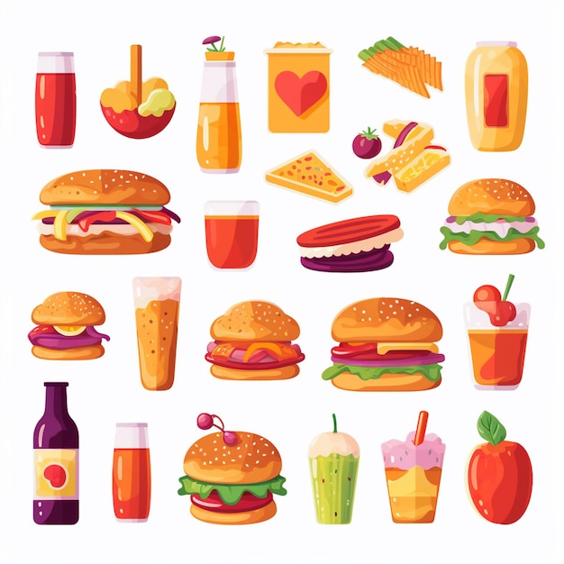 Vector ilustración de menú vectorial comida comida de carne restaurante popular conjunto de almuerzo icono cena bocadillo