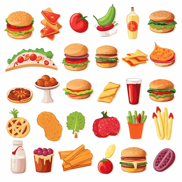 Ilustración de menú vectorial comida comida de carne restaurante popular conjunto de almuerzo icono cena bocadillo